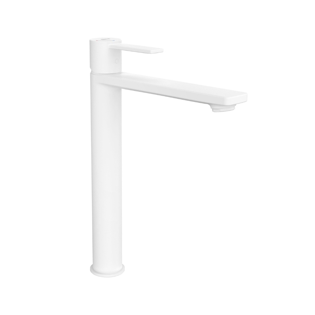 Cut out image of the Roca Targa Matt White Tall Basin Mixer Tap